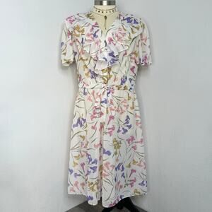 VNT Dress Sheer White Floral Faux Warp Belt Midi Cottagecore Plus Size 3X FLAW